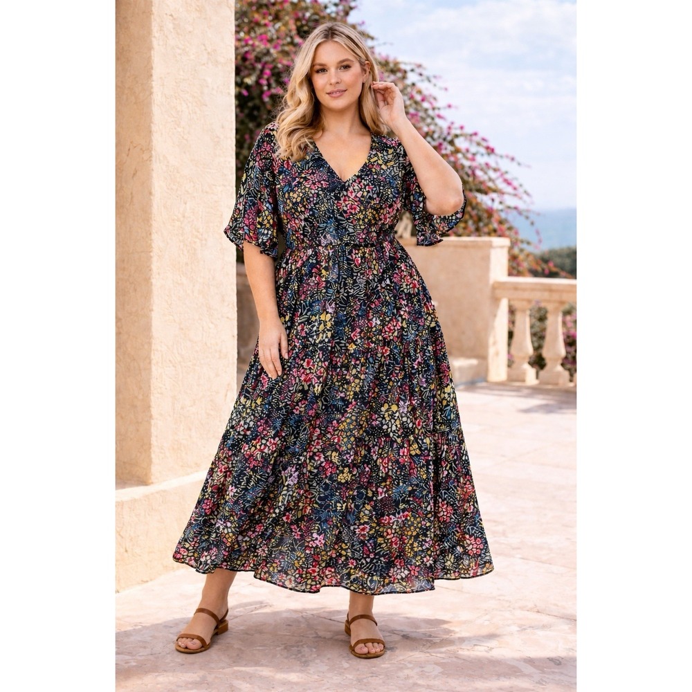 Sugar Lips Floral Maxi Dress 3X Floral Cottagecore Whimsy Flutter Sleeve SS27 - Picture 1 of 13